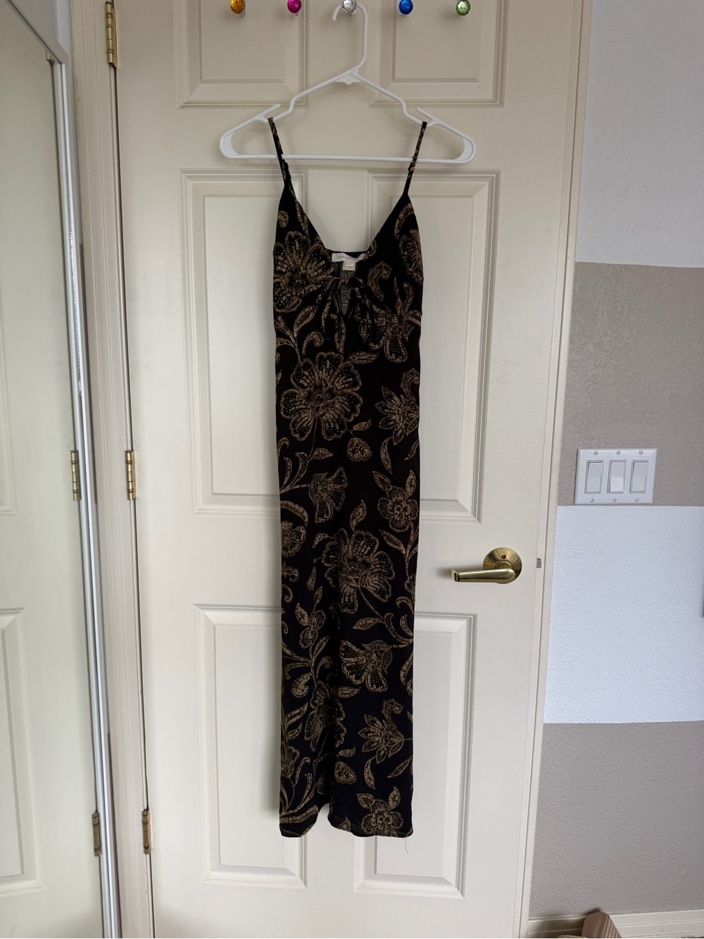 Monteau Black Maxi Dress with Gold Floral Print